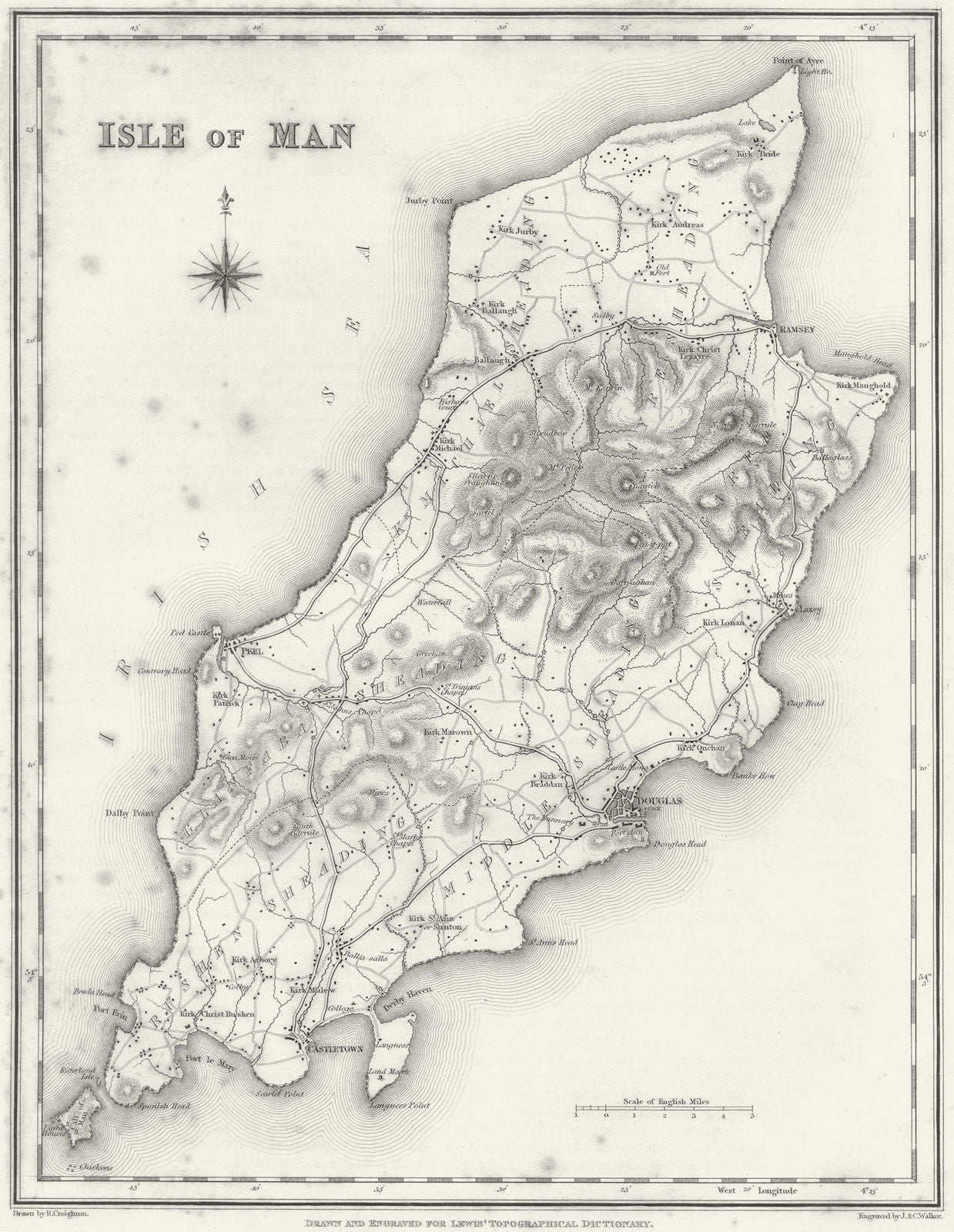IOM. Isle of Man. Lewis 1831 old antique vintage map plan chart